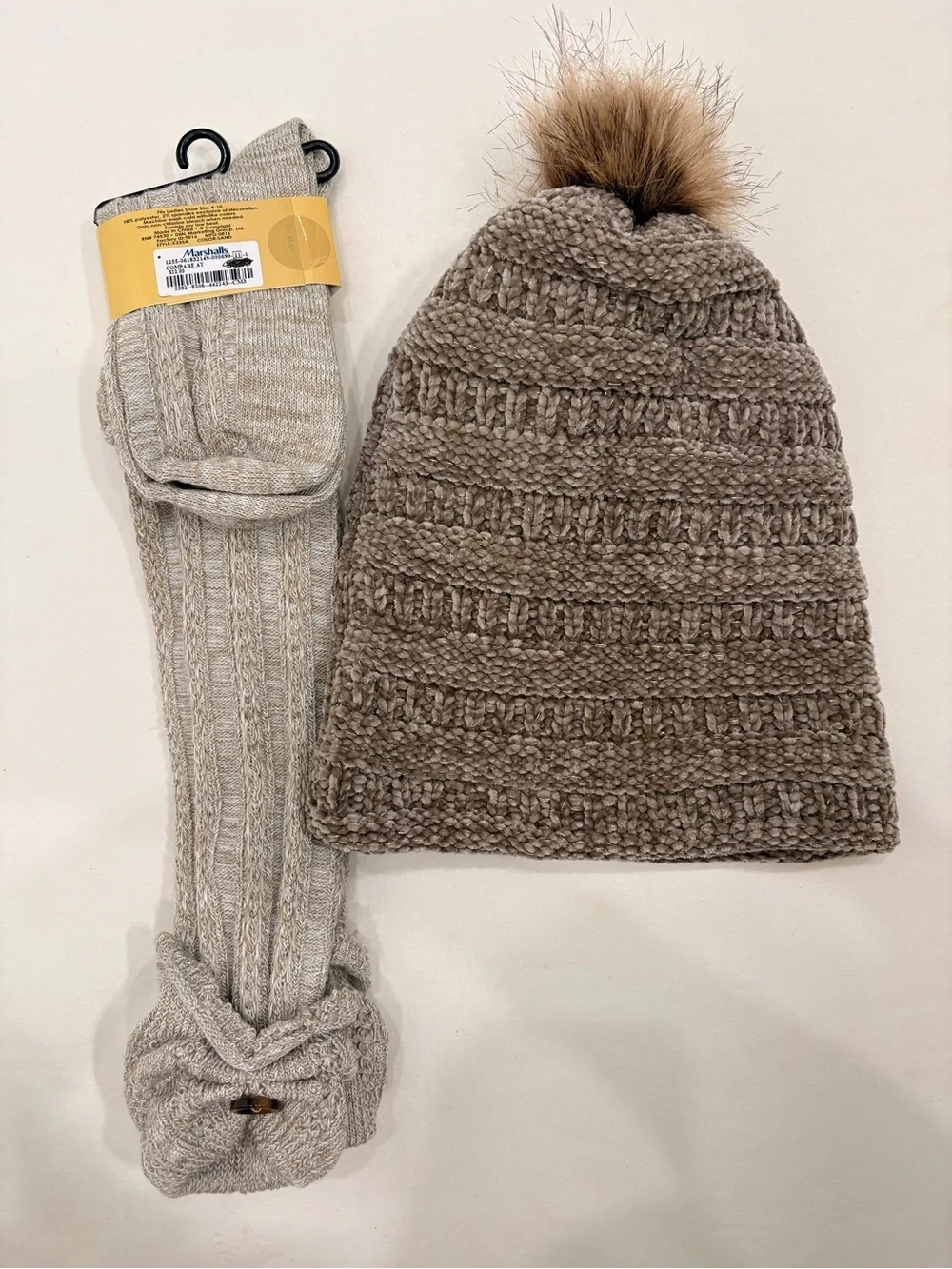 BearPaw Brown Beanie and Brown Over The Knee Boot Socks Bundle